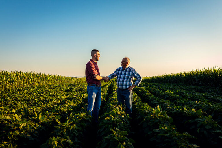 Agri-Photovoltaik Agri-PV Handschlag Bauer und Mitarbeiter